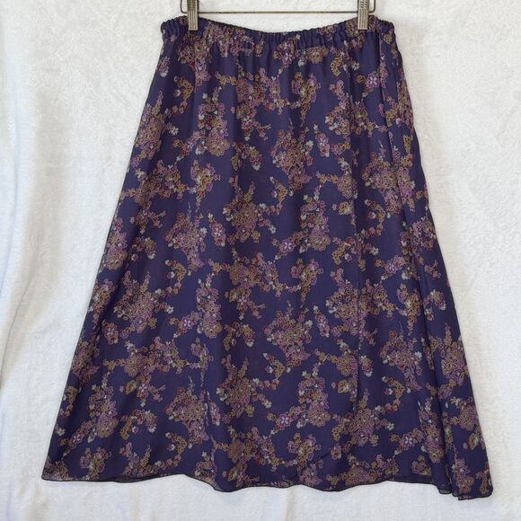 Coldwater Creek Reversible Purple Chiffon Paisley Skirt Flowy Women's PM Petite - Picture 2 of 13